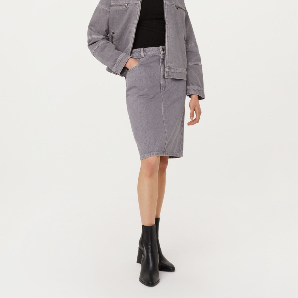 NWT Frank & Oak // The Denim Midi Skirt in Light Grey